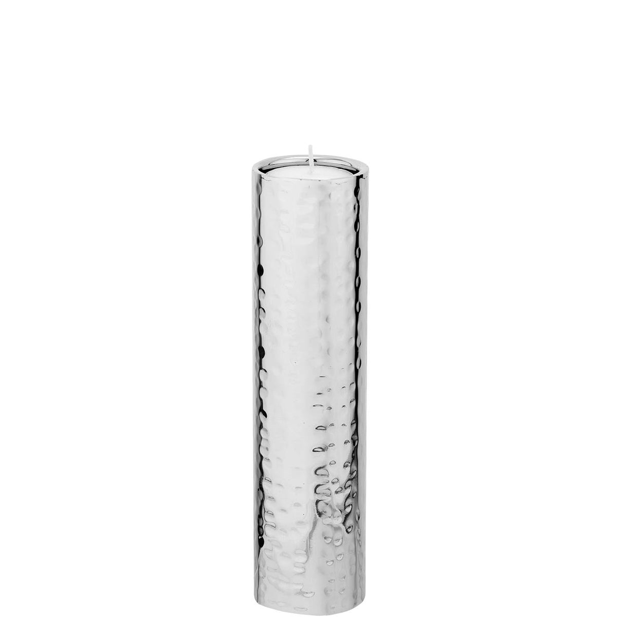 Bagutta Portacandela Tealight Cilindrico in Acciaio Martellato 20 cm