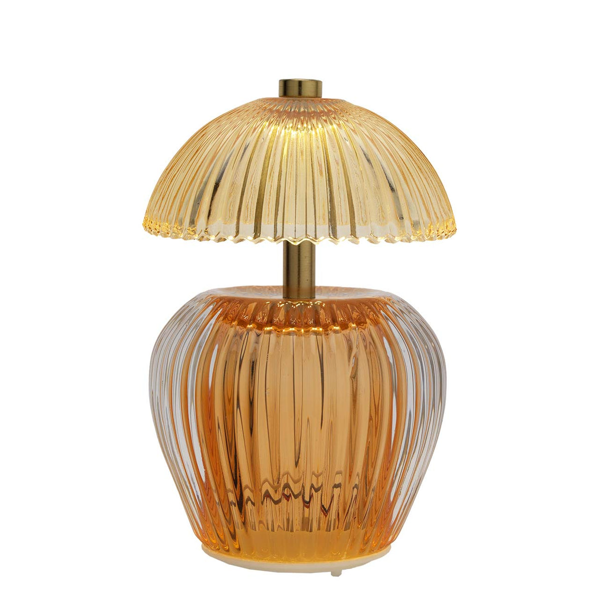 Bagutta Lampada LED da Tavolo in Vetro Rigato Ricaricabile USB Arancione 16 cm