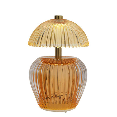Bagutta Lampada LED da Tavolo in Vetro Rigato Ricaricabile USB Arancione 16 cm