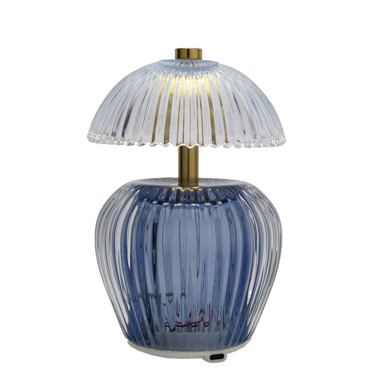 Bagutta Lampada LED da Tavolo in Vetro Rigato Ricaricabile USB Blu 16 cm