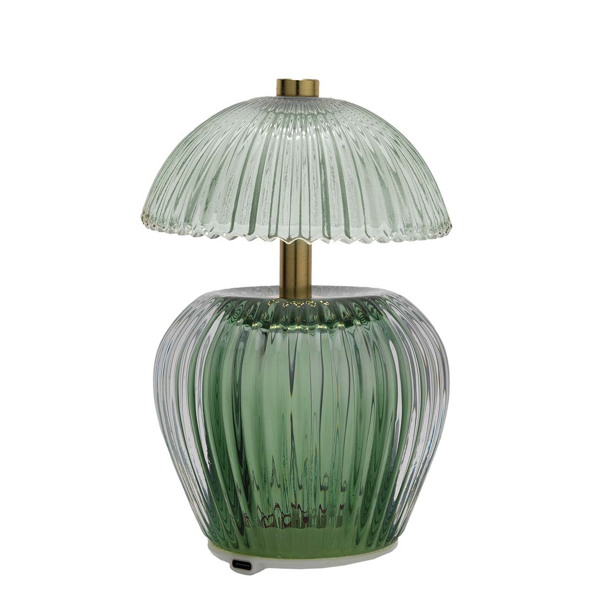 Bagutta Lampada LED da Tavolo in Vetro Rigato Ricaricabile USB Verde 16 cm