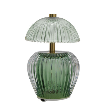 Bagutta Lampada LED da Tavolo in Vetro Rigato Ricaricabile USB Verde 16 cm