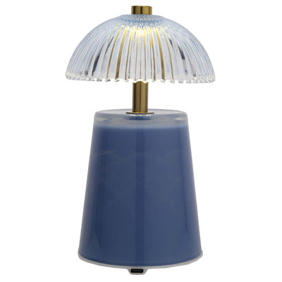 Bagutta Lampada LED da Tavolo in Vetro Rigato Ricaricabile USB Blu 19 cm