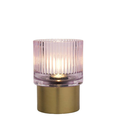 Bagutta Lampada LED da Tavolo in Vetro Rigato Beige con Batterie Incluse 11 cm