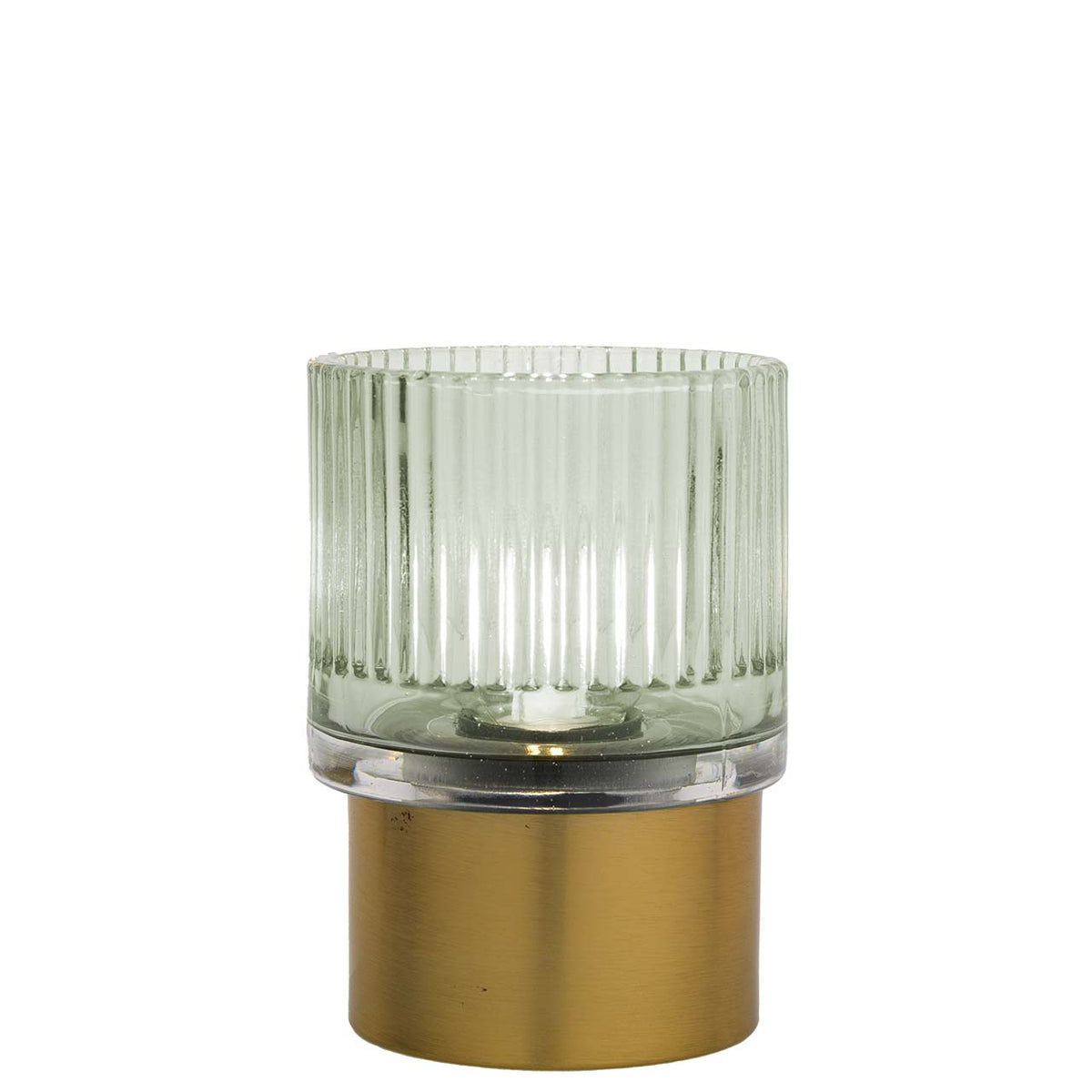 Bagutta Lampada LED da Tavolo in Vetro Rigato Verde con Batterie Incluse 11 cm
