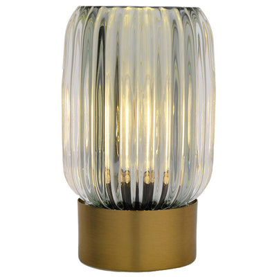 Bagutta Lampada LED da Tavolo in Vetro Rigato Verde con Batterie Incluse 15 cm