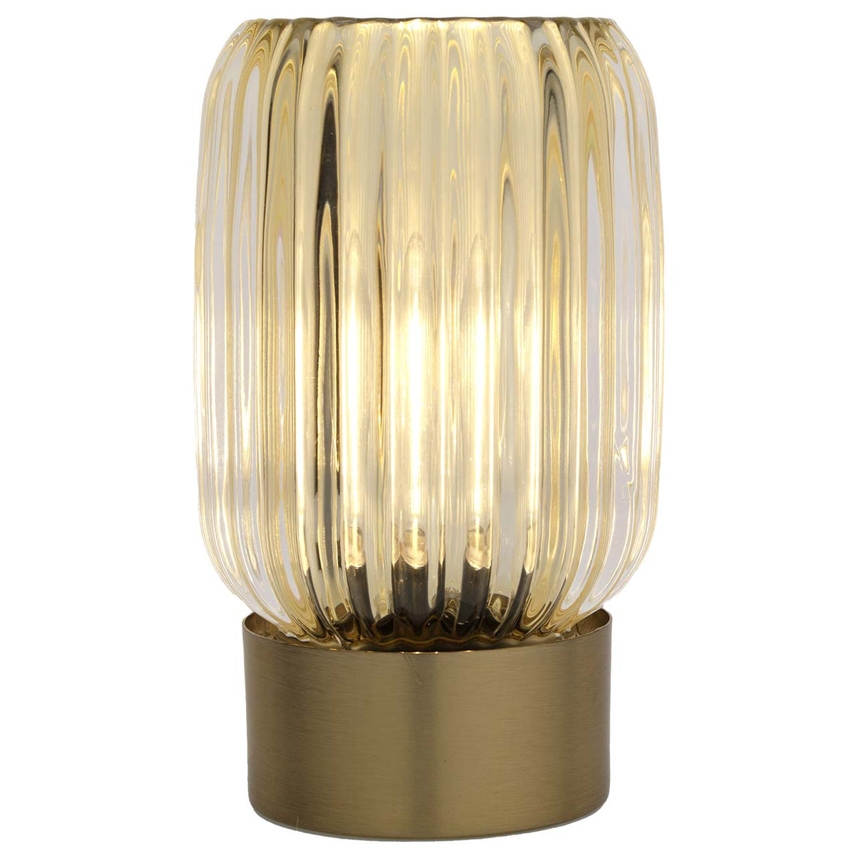 Bagutta Lampada LED da Tavolo in Vetro Rigato Gialla con Batterie Incluse 15 cm