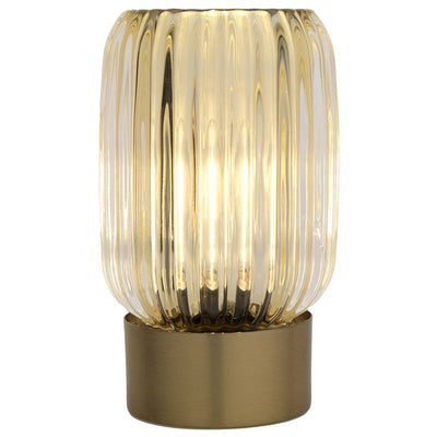 Bagutta Lampada LED da Tavolo in Vetro Rigato Gialla con Batterie Incluse 15 cm