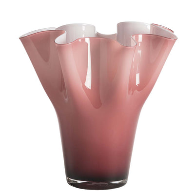 Bagutta Vaso Fazzoletto in Vetro Rosa con Bordo Ondulato 28 cm