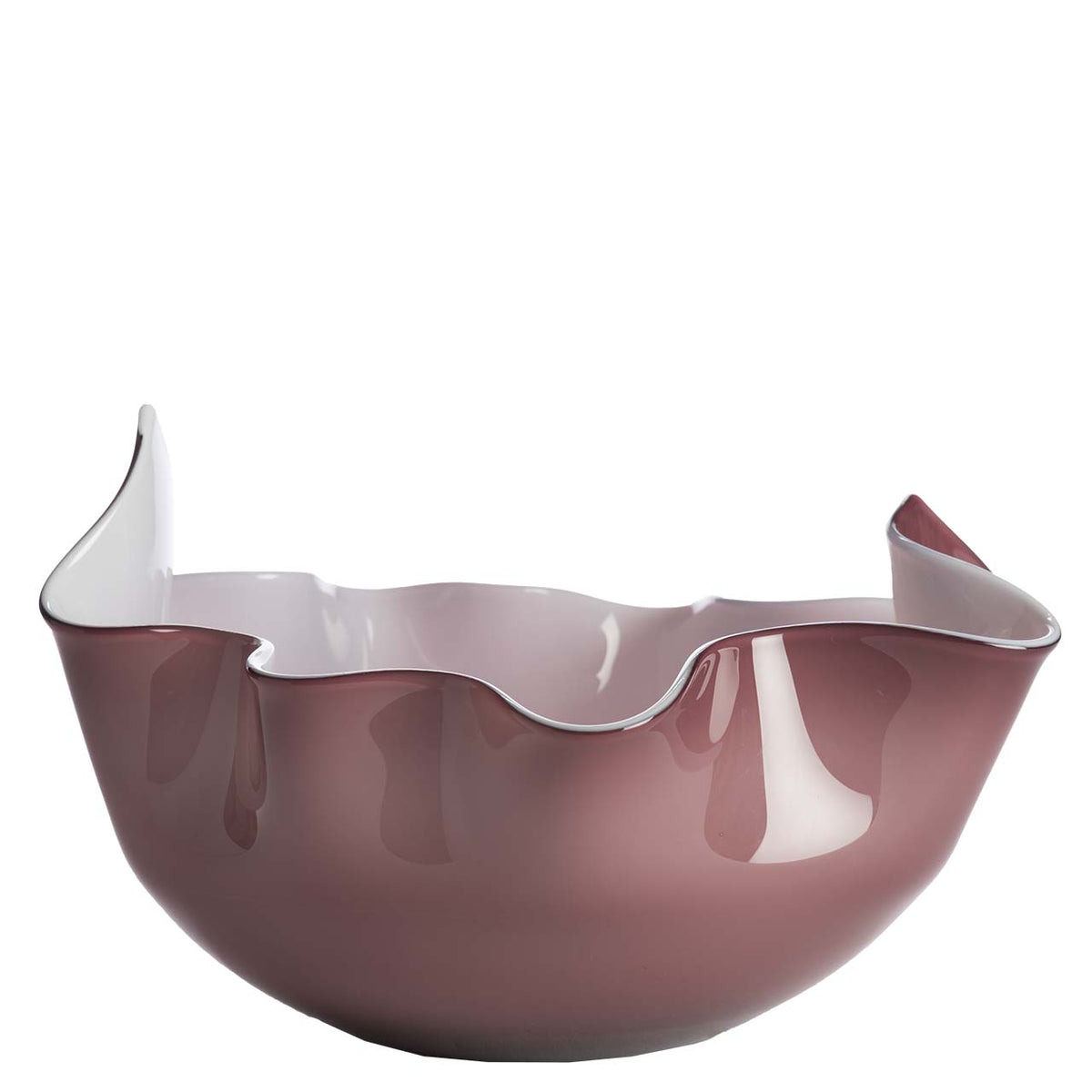Bagutta Centrotavola Fazzoletto in Vetro Rosa con Bordo Ondulato 30x20 cm