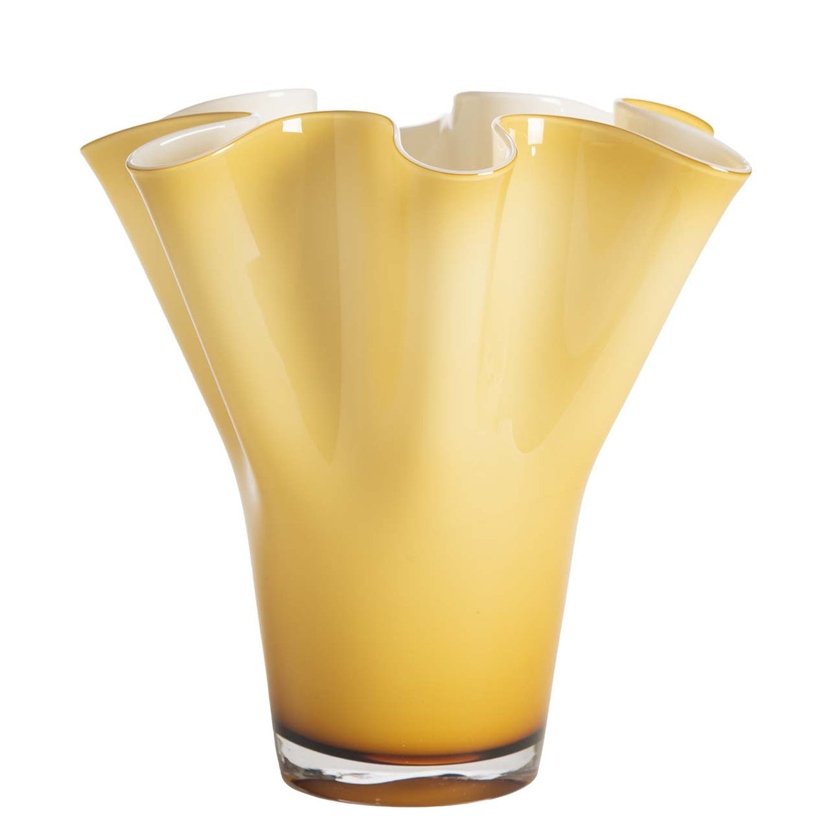 Bagutta Vaso Fazzoletto in Vetro Senape con Bordo Ondulato 28 cm
