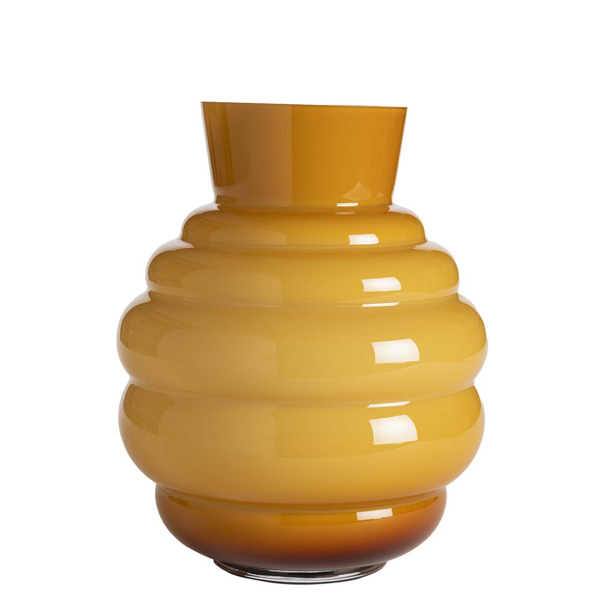 Bagutta Vaso Boccia in Vetro Senape con Decoro ad Anelli 26 cm