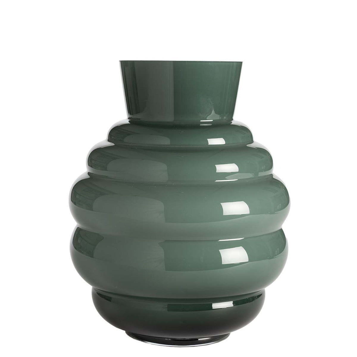 Bagutta Vaso Boccia in Vetro Verde Fumo con Decoro ad Anelli 26 cm