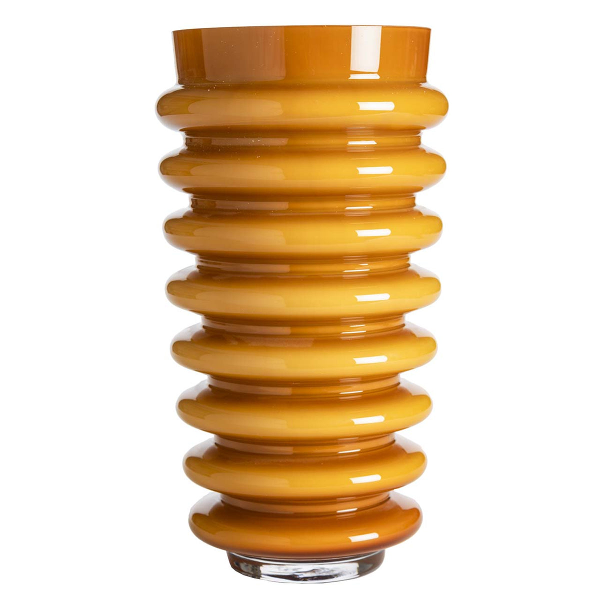 Bagutta Vaso Multirighe in Vetro Senape con Decoro ad Anelli 30 cm