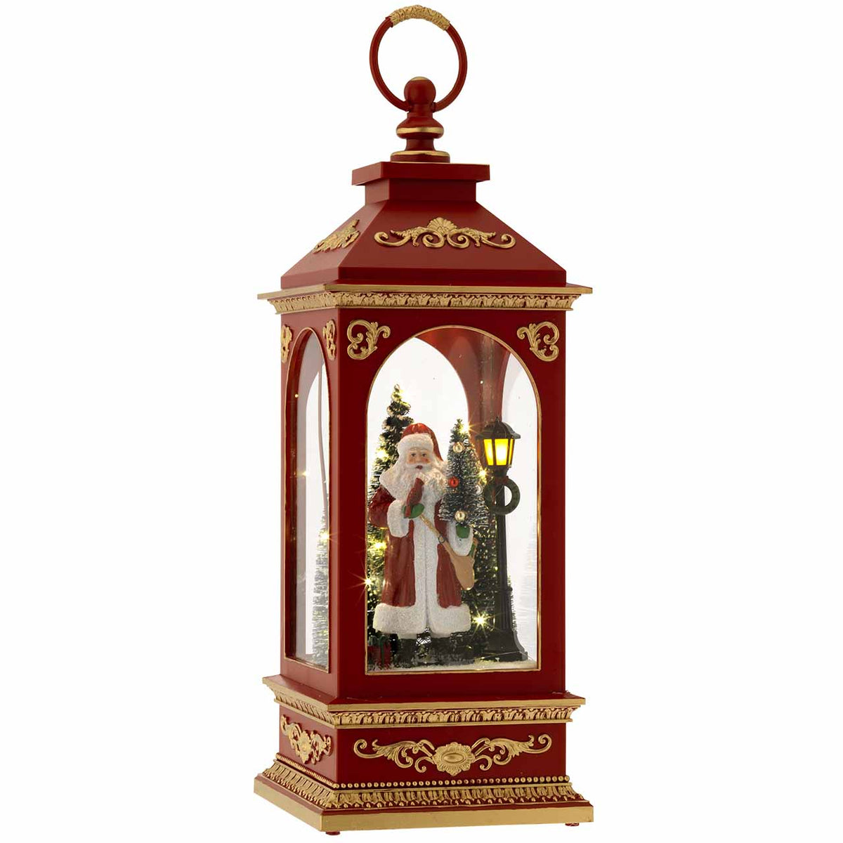 Bagutta Lanterna Natalizia Rossa con Babbo Natale e Luci LED 38 cm