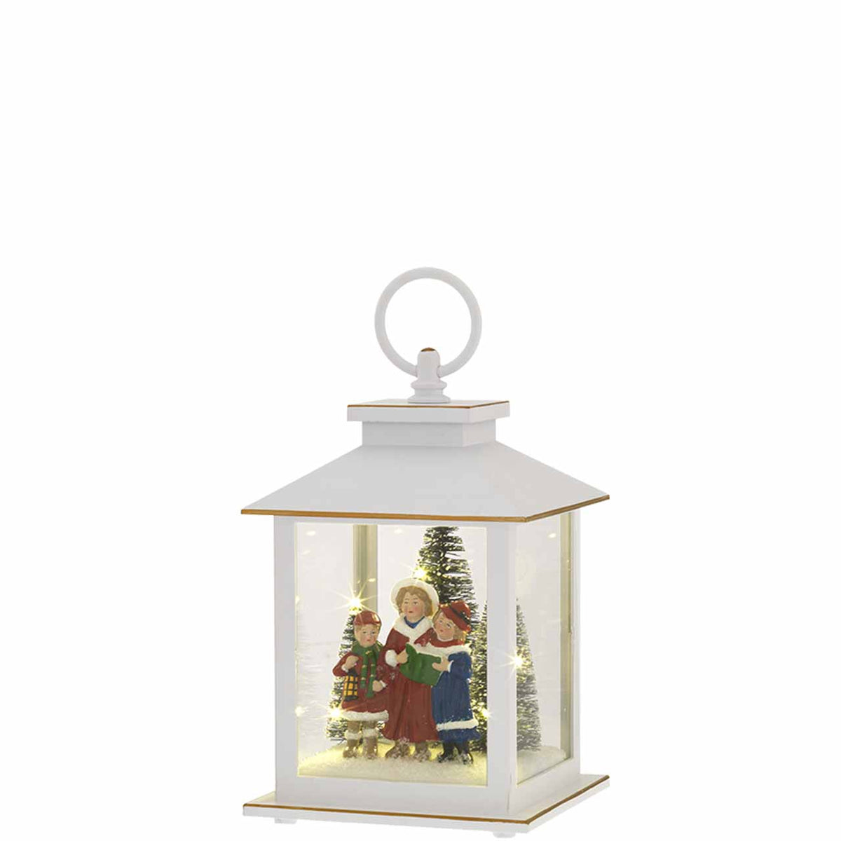Bagutta Lanterna Natalizia Bianca con Cantori e Luci LED 18 cm