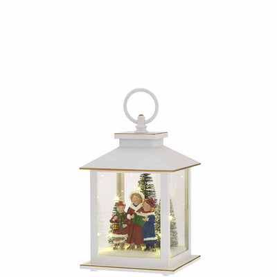Bagutta Lanterna Natalizia Bianca con Cantori e Luci LED 18 cm