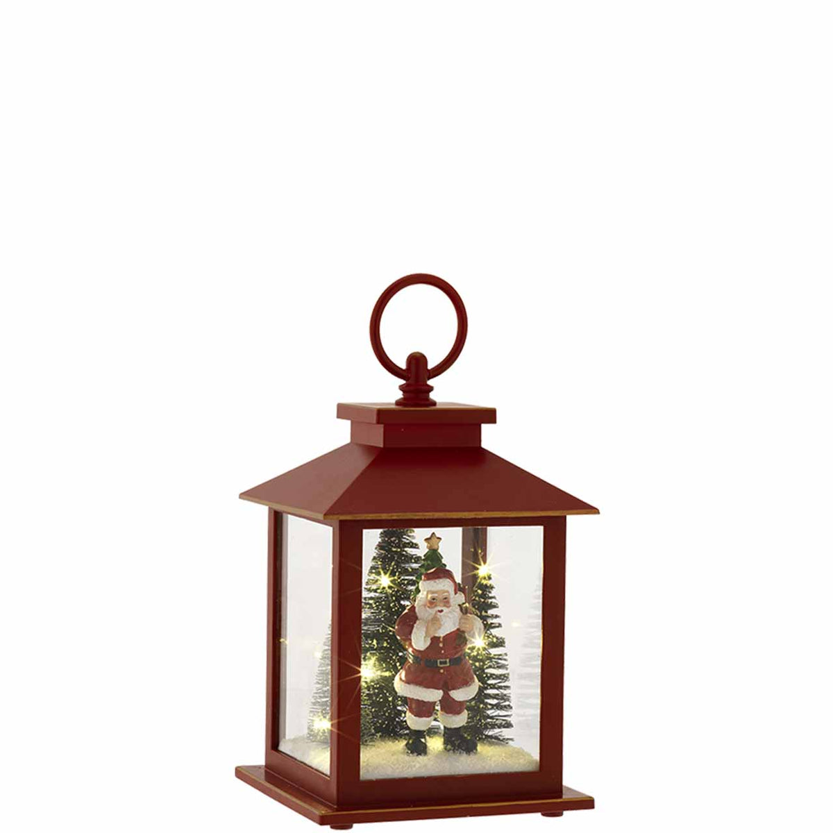 Bagutta Lanterna Natalizia Rossa con Babbo Natale e Luci LED 18 cm