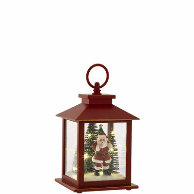 Bagutta Lanterna Natalizia Rossa con Babbo Natale e Luci LED 18 cm