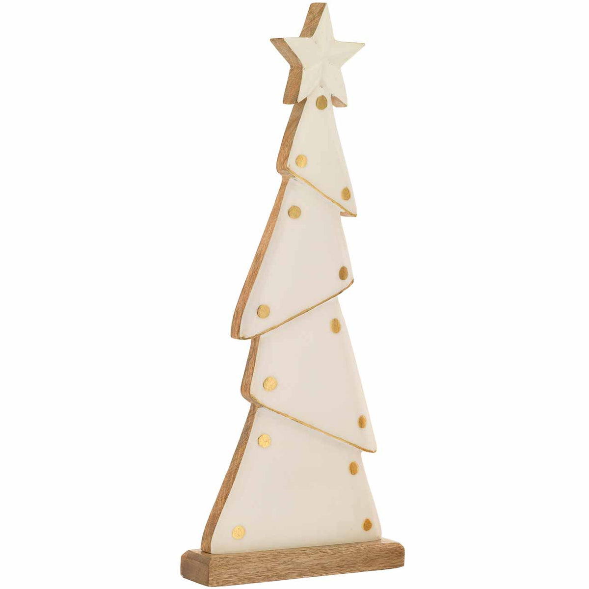 Bagutta Albero Natalizio Stilizzato in Legno di Mango Bianco e Oro 50 cm