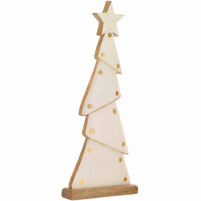 Bagutta Albero Natalizio Stilizzato in Legno di Mango Bianco e Oro 50 cm