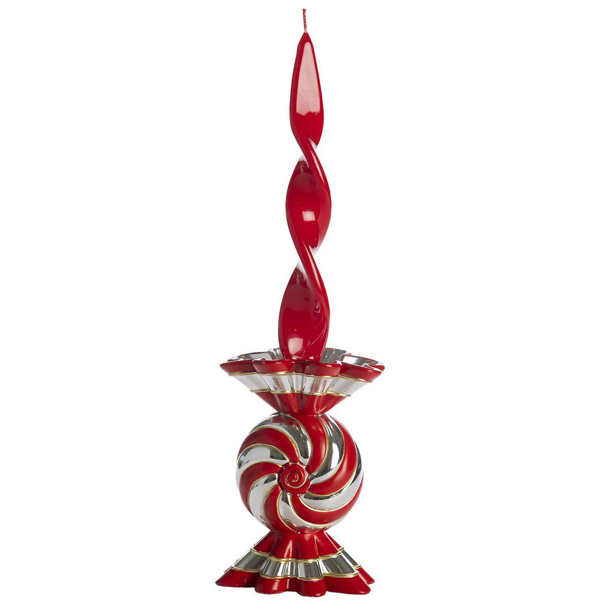 Bagutta Caramella Natalizia Rossa e Argento Profumatore e Portacandela 17 cm