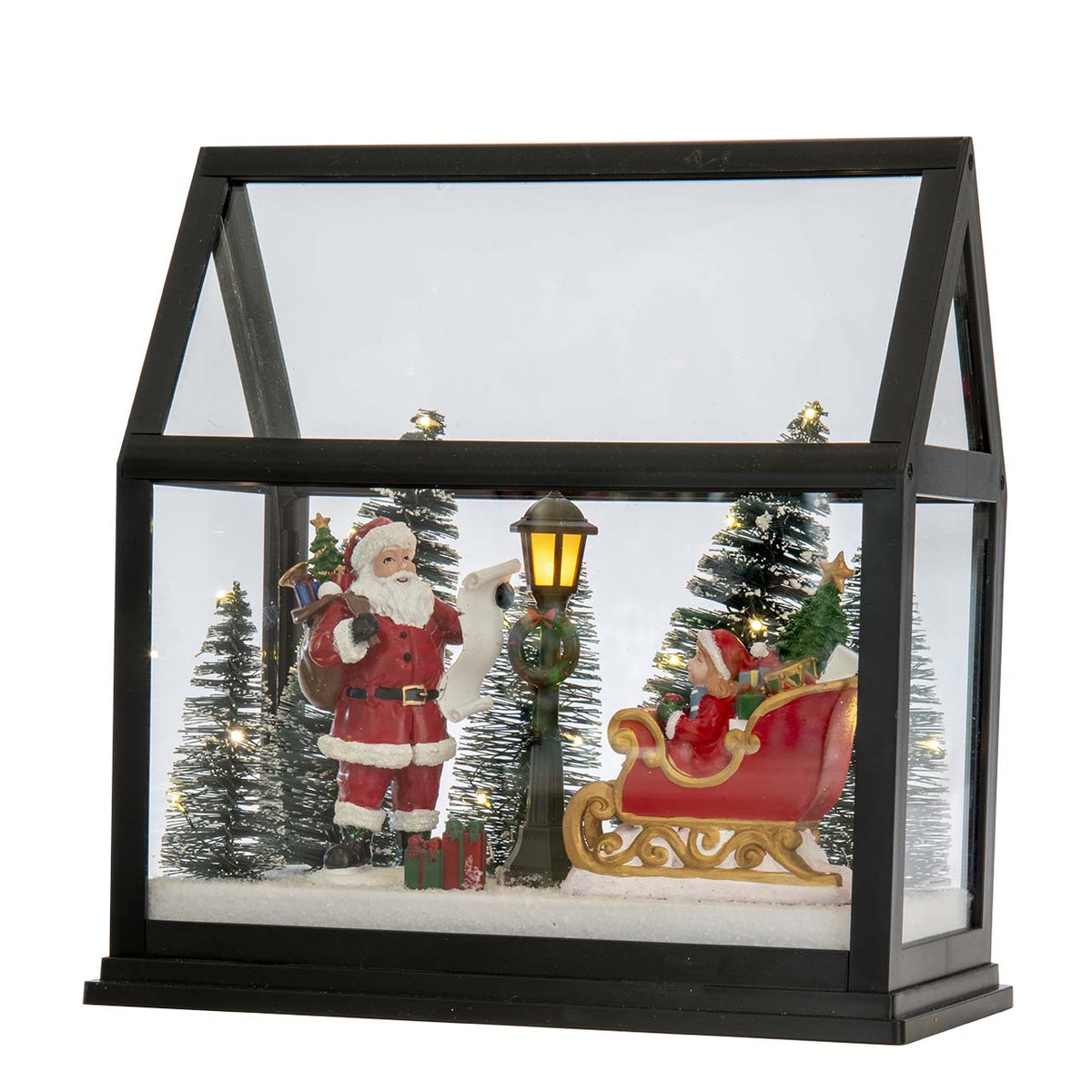 Bagutta Serra Natalizia Nera con Paesaggio e Luci LED 23x13x23 cm