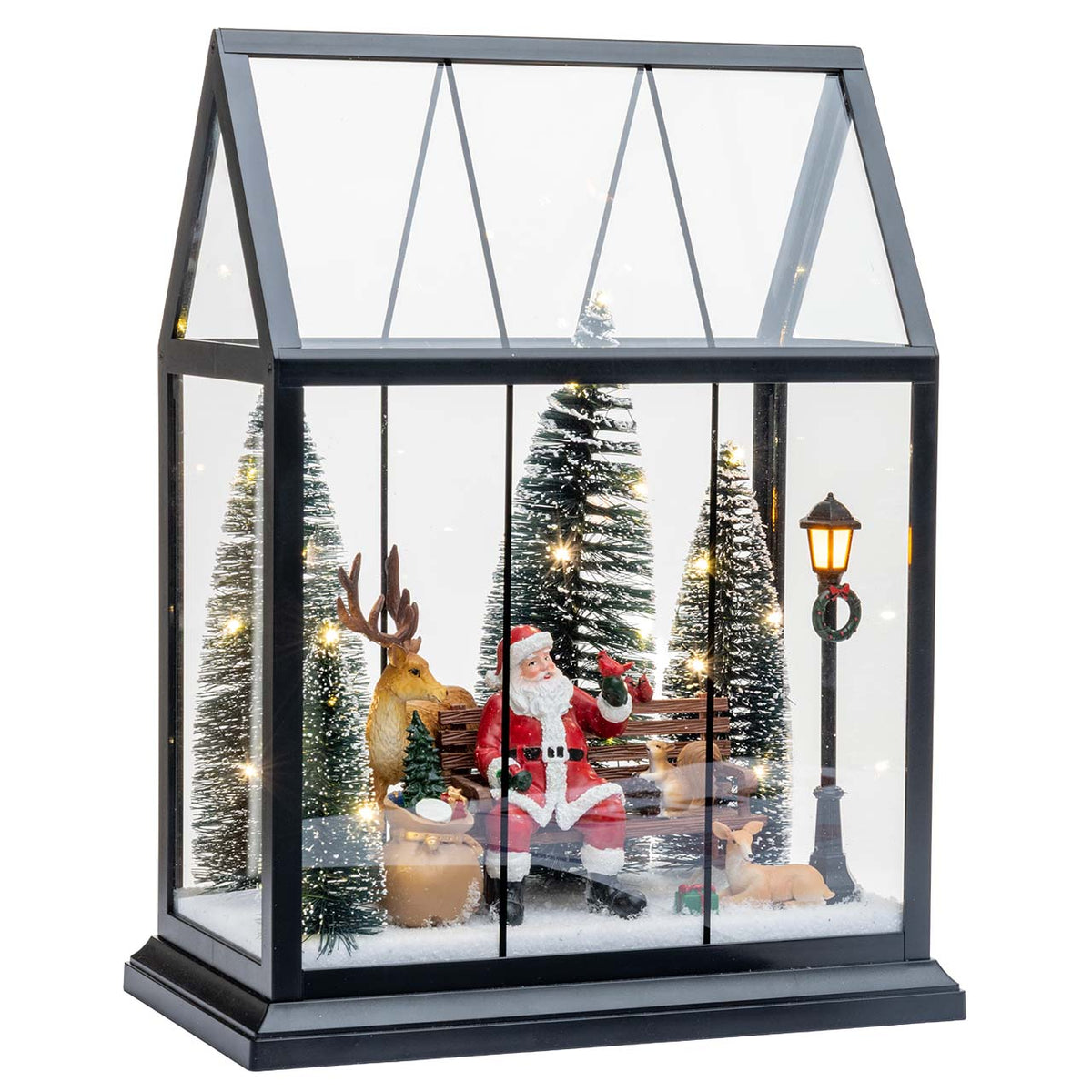 Bagutta Serra Natalizia Nera con Babbo Natale e Luci LED 26x15x33 cm