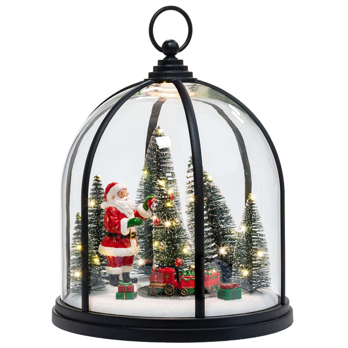 Bagutta Cupola Natalizia Nera con Babbo Natale e Luci LED 26x31 cm