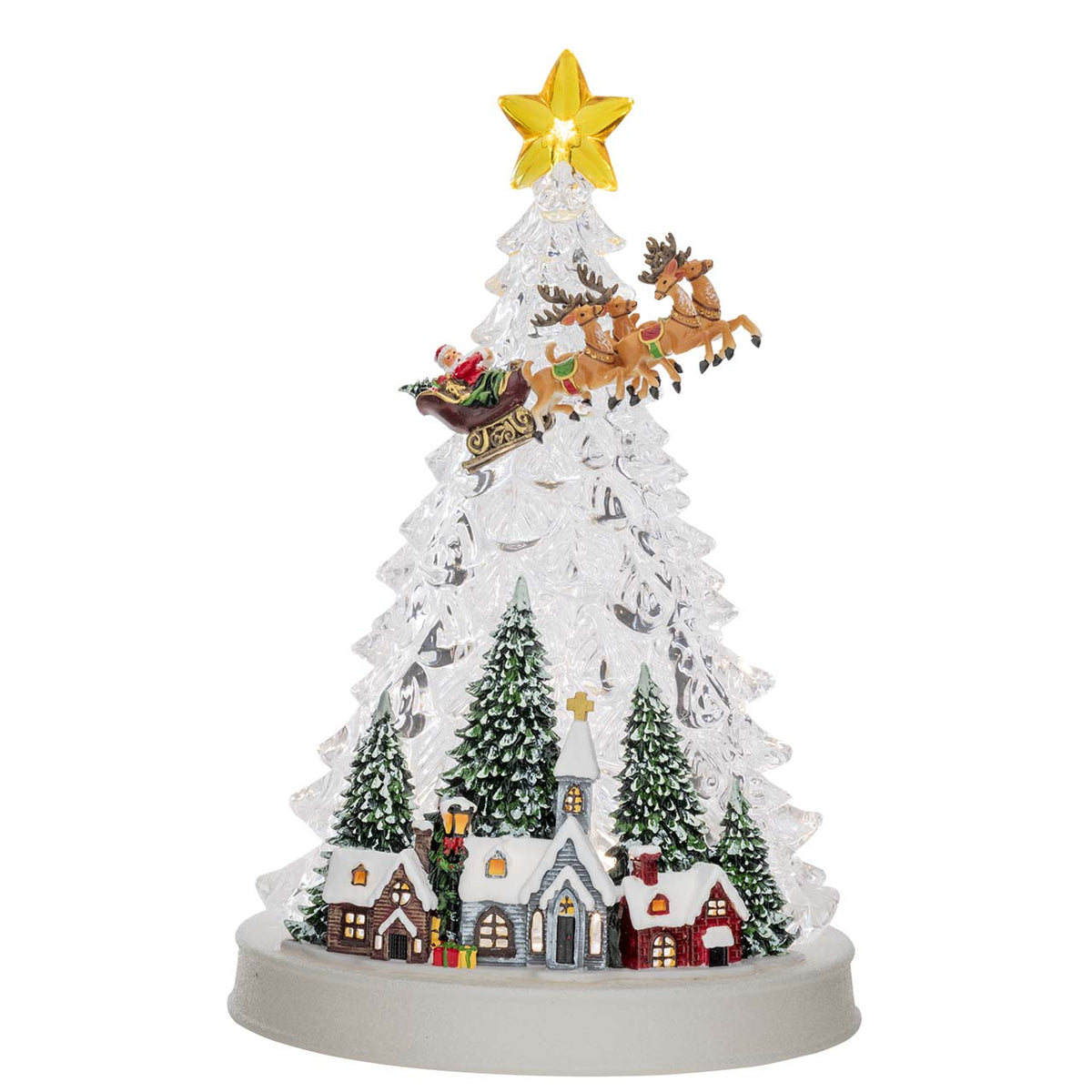 Bagutta Albero Natalizio in Acrilico con Slitta Villaggio e Luci LED USB 19x34 cm
