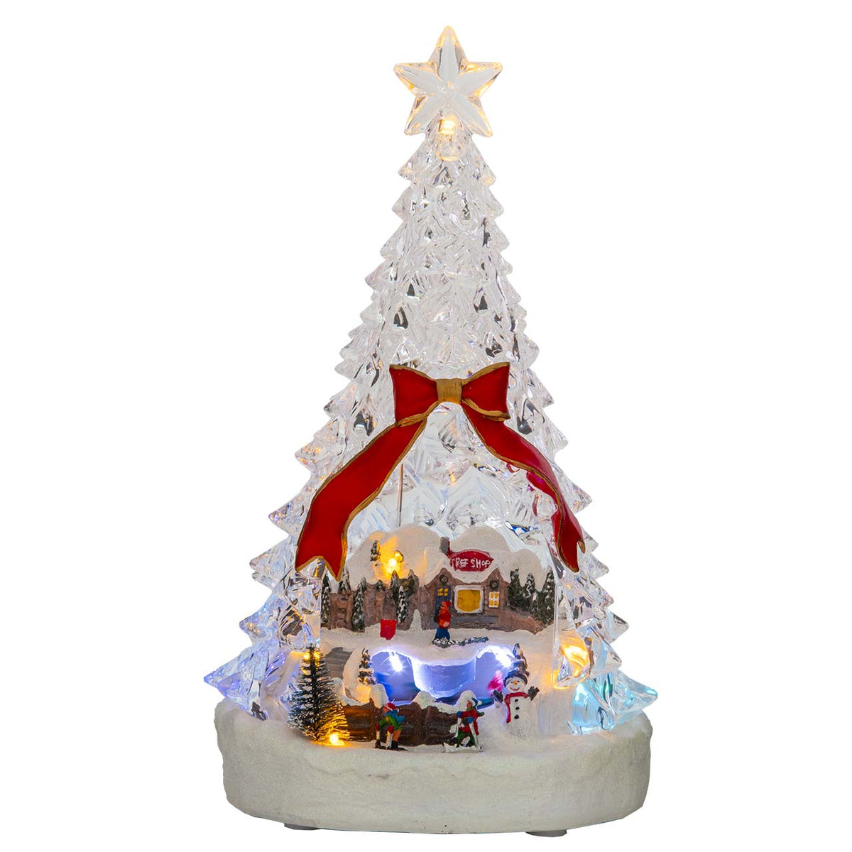 Bagutta Albero Natalizio in Acrilico con Villaggio e Luci LED USB 19x34 cm
