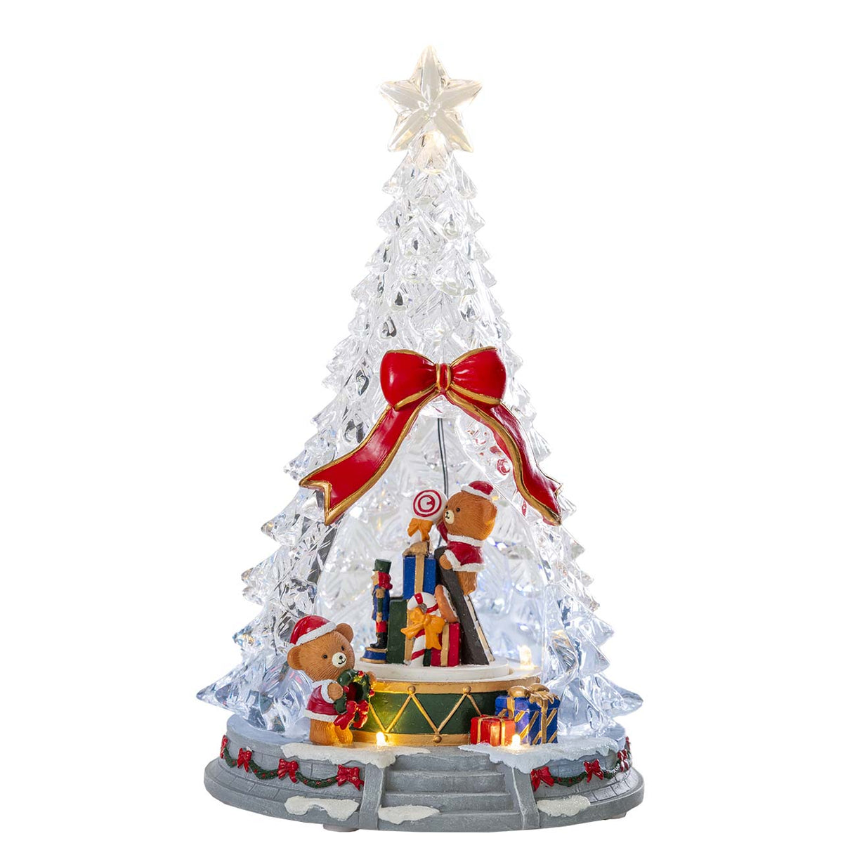 Bagutta Albero Natalizio in Acrilico con Orsetti e Luci LED USB 19x34 cm