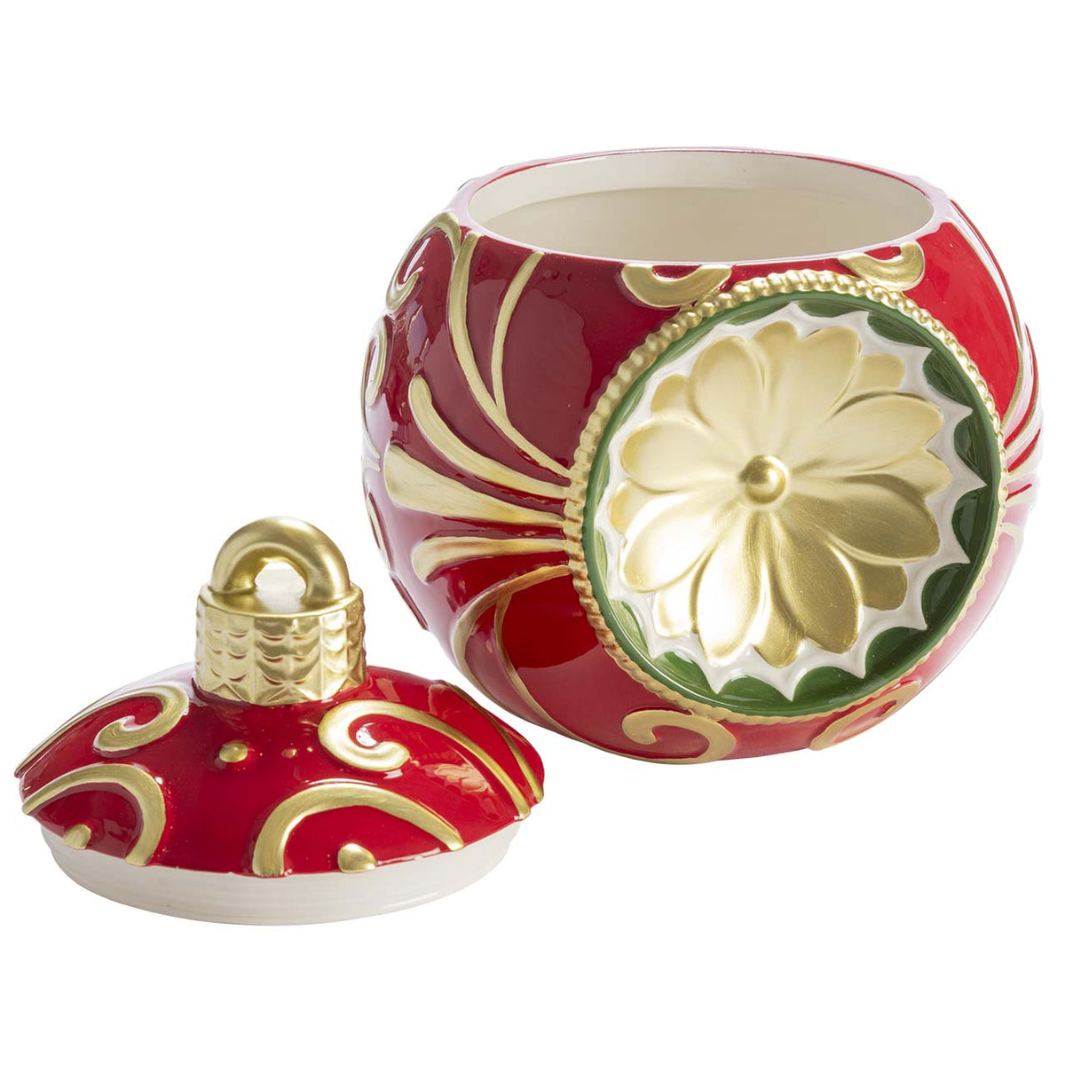 Bagutta Sfera Natalizia in Ceramica Rossa con Fiore Oro 22 cm