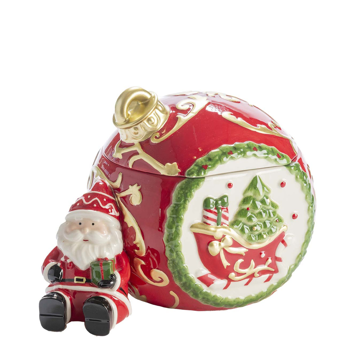 Bagutta Sfera Natalizia in Ceramica con Babbo Natale Seduto 26x18 cm