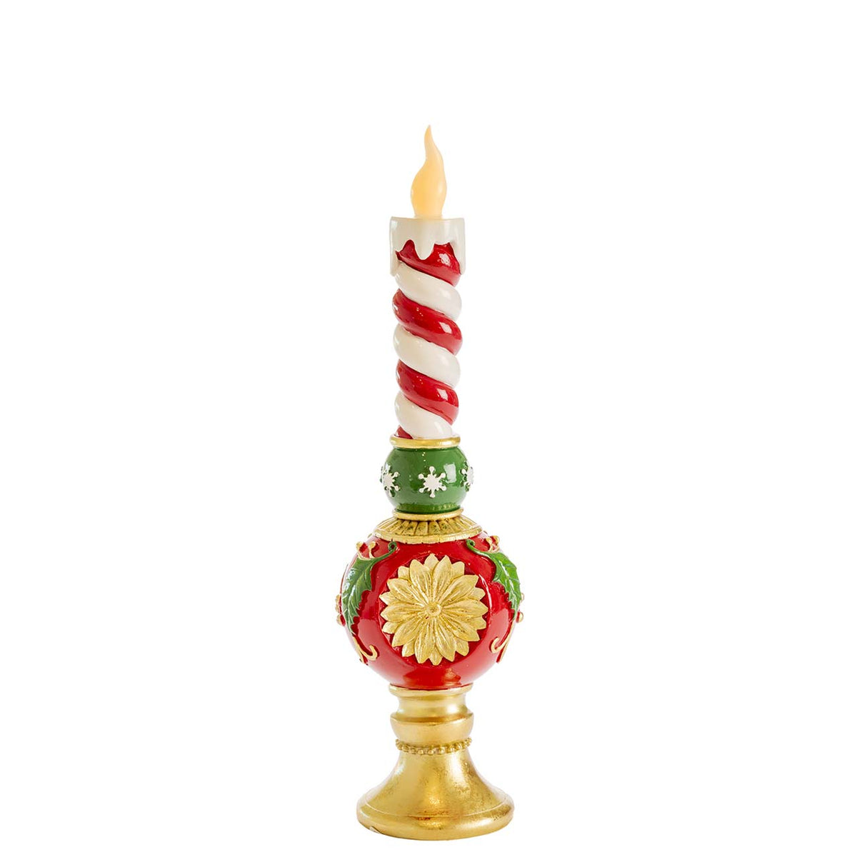 Bagutta Candelabro Ornamentale a Spirale Rosso e Bianco con Candela LED 46 cm