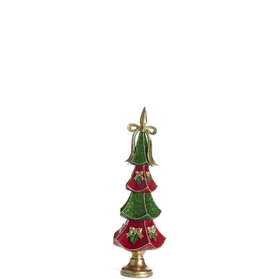 Bagutta Albero Natalizio Verde e Rosso con Fiocco e Base Oro 37 cm