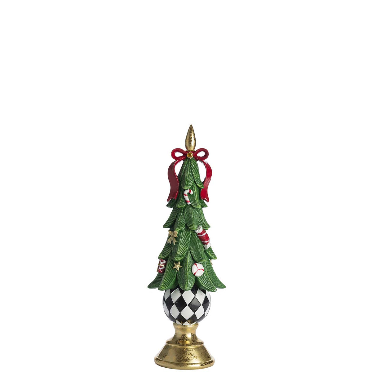 Bagutta Albero Natalizio Verde con Fiocco Rosso e Base a Rombi 39 cm