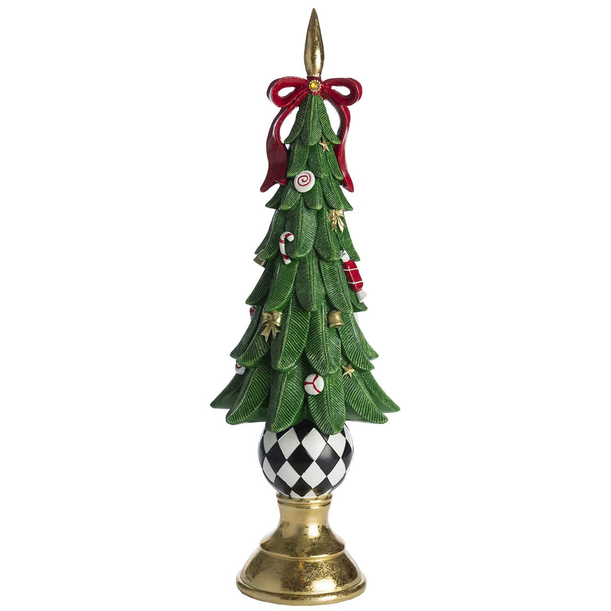 Bagutta Albero Natalizio Verde con Fiocco Rosso e Base a Rombi 59 cm