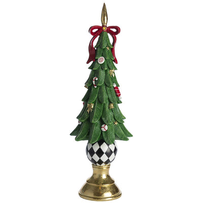 Bagutta Albero Natalizio Verde con Fiocco Rosso e Base a Rombi 59 cm