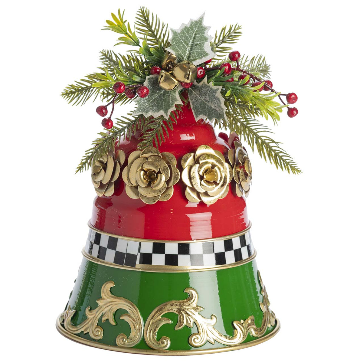 Bagutta Campana Decorativa Natalizia con Fiori Rossi e Oro 30 cm