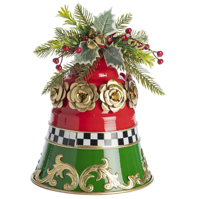 Bagutta Campana Decorativa Natalizia con Fiori Rossi e Oro 30 cm