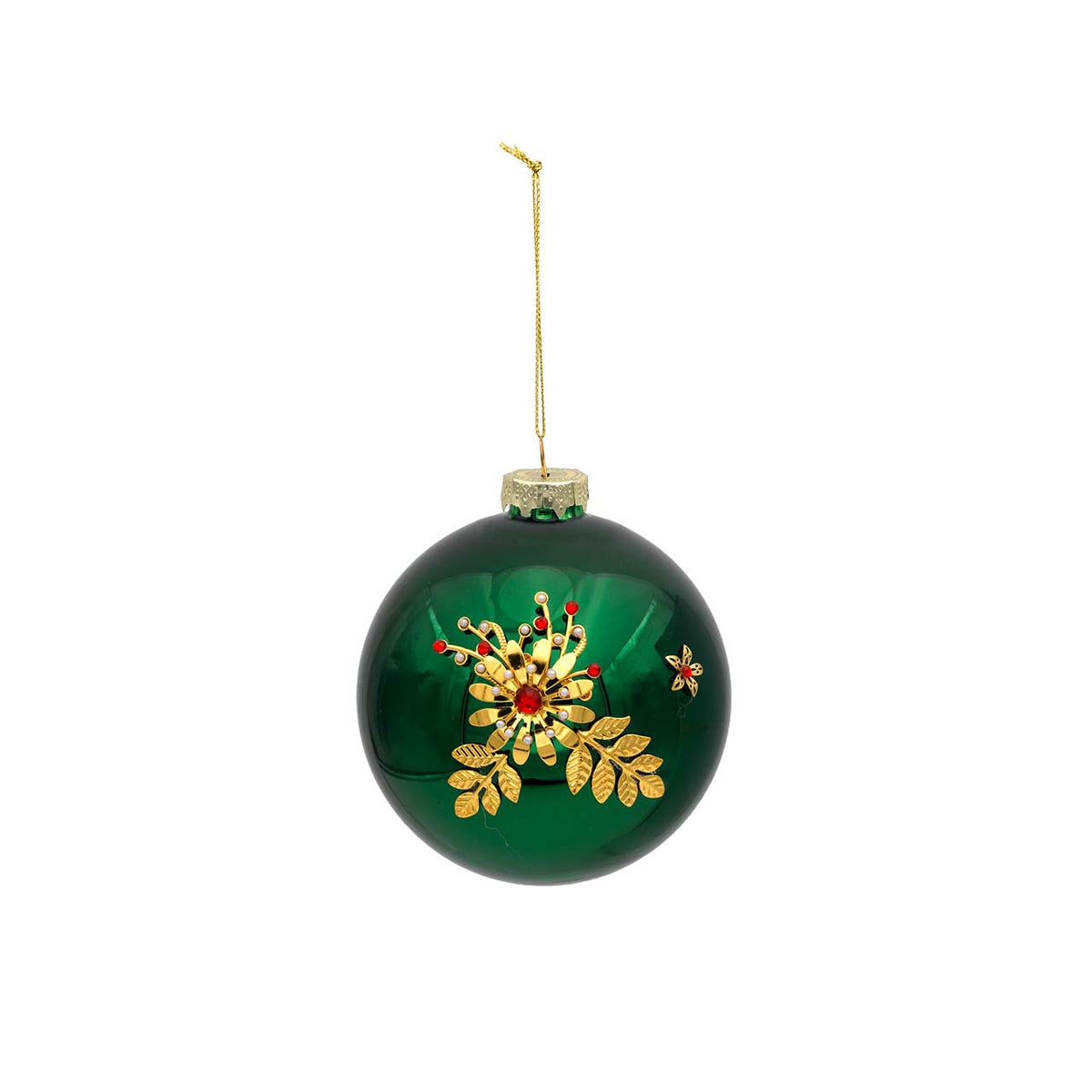 Bagutta Sfera Natalizia Verde con Decoro Floreale Oro Diametro 10 cm
