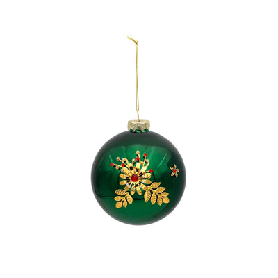 Bagutta Sfera Natalizia Verde con Decoro Floreale Oro Diametro 10 cm