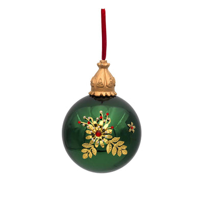 Bagutta Sfera Natalizia Verde con Decoro Floreale Oro Diametro 12 cm
