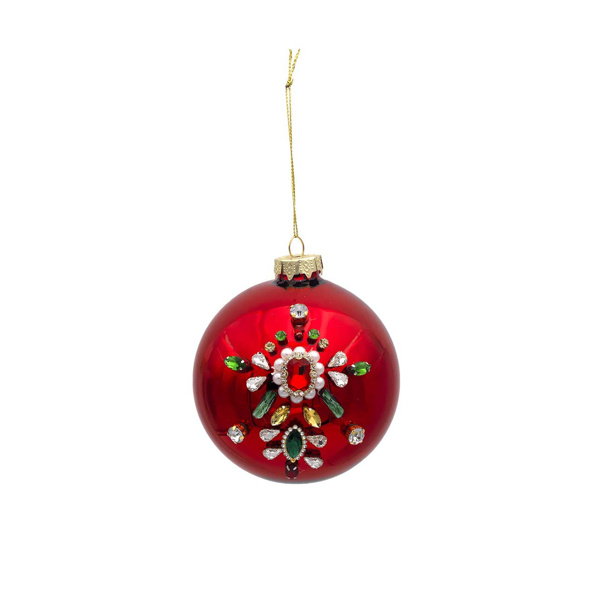 Bagutta Sfera Natalizia Rossa con Fiore Gioiello Diametro 10 cm