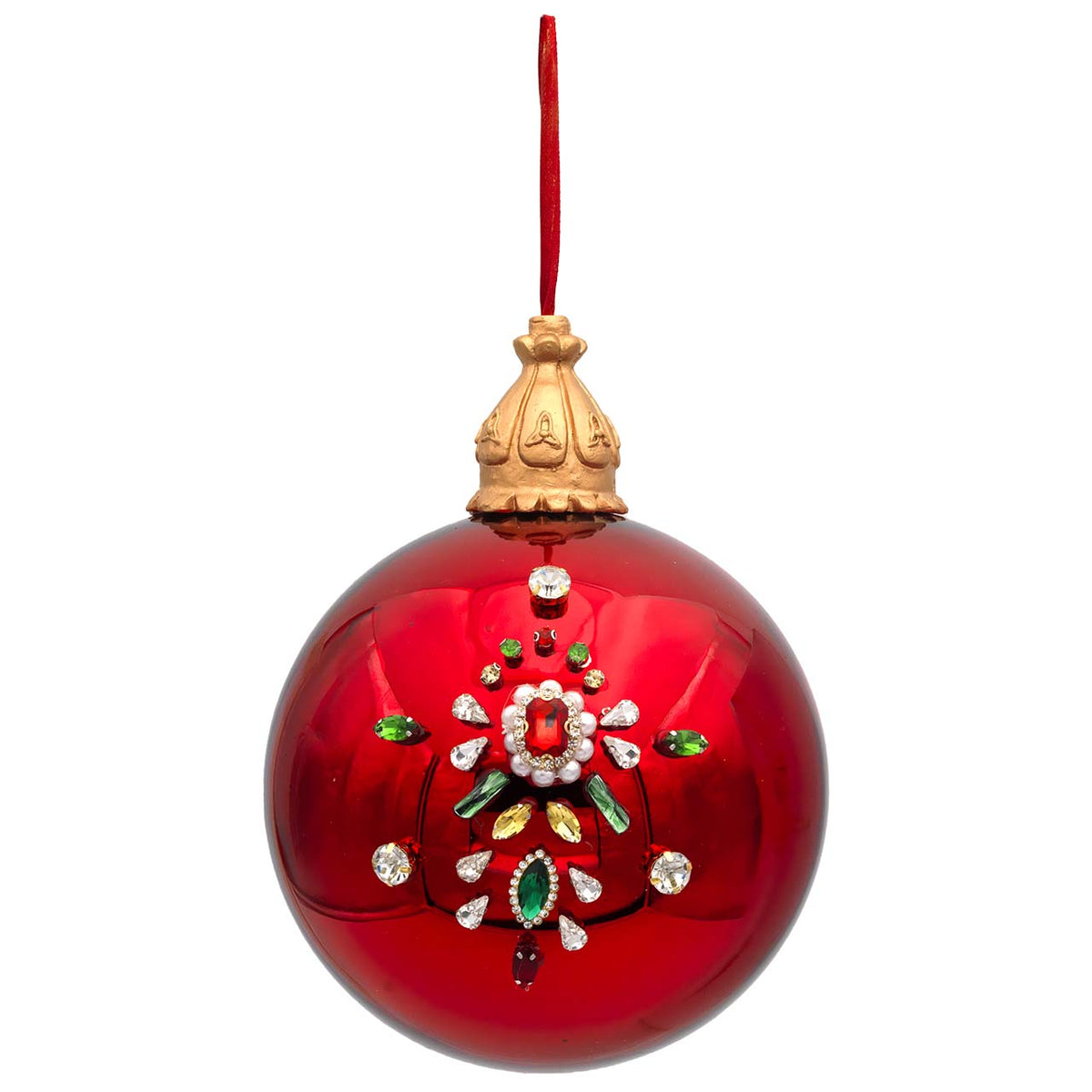 Bagutta Sfera Natalizia Rossa con Fiore Gioiello Diametro 15 cm