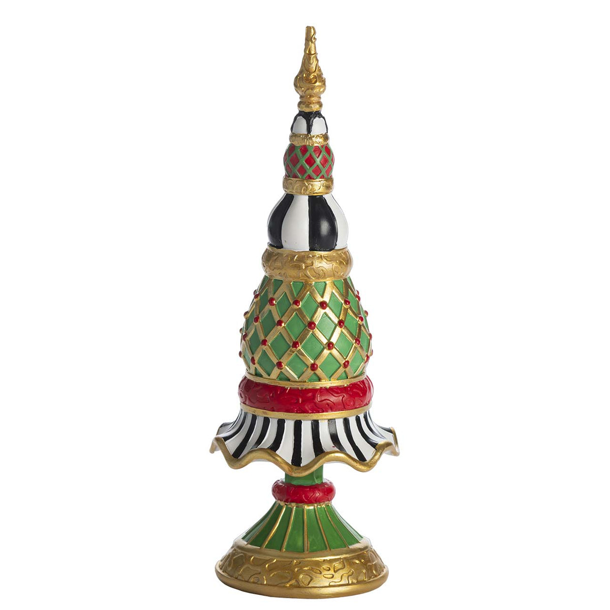 Bagutta Puntale Natalizio Nero Verde e Oro con Decoro a Rombi 59 cm