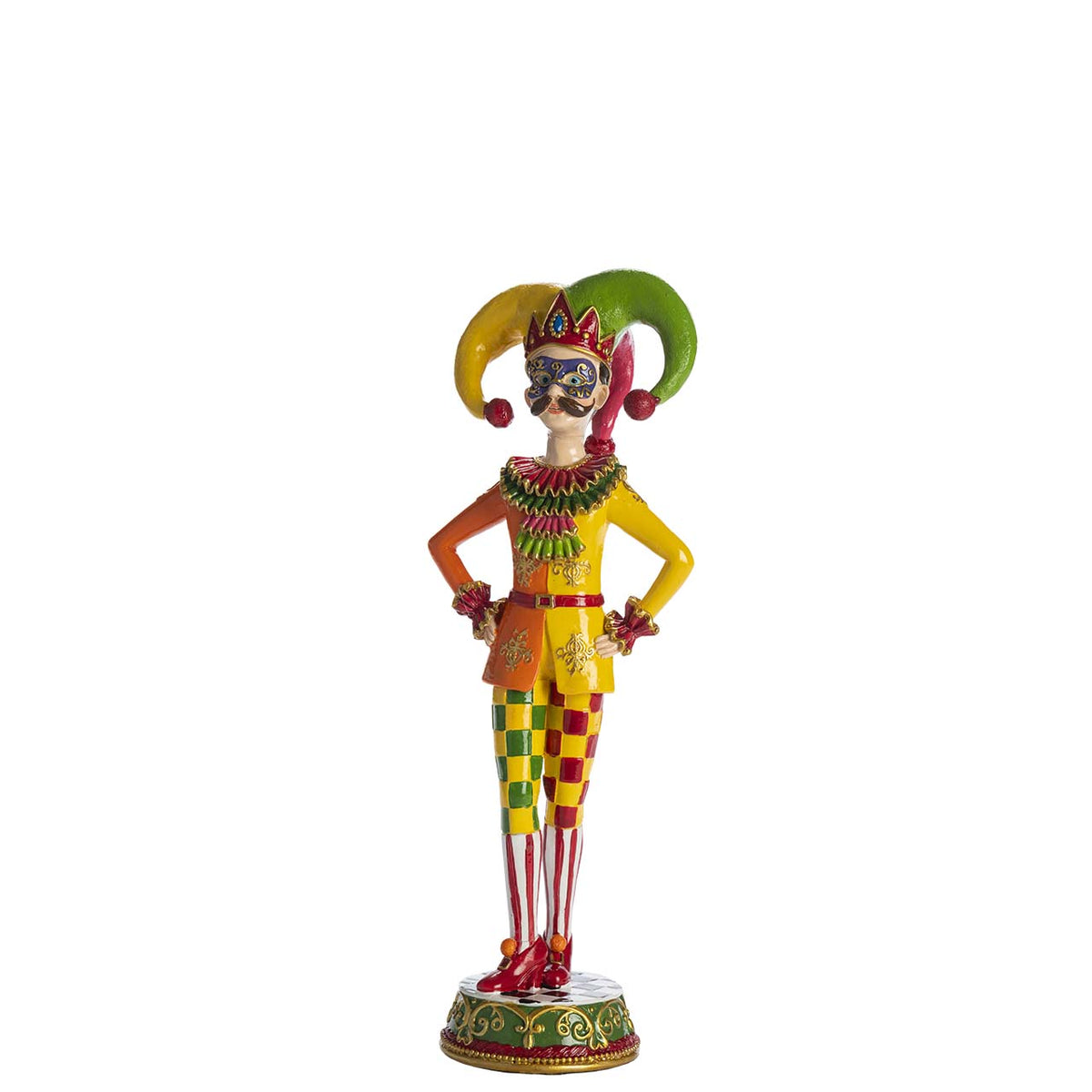 Bagutta Giullare in Resina Rosso e Giallo con Cappello Bicolore 29 cm
