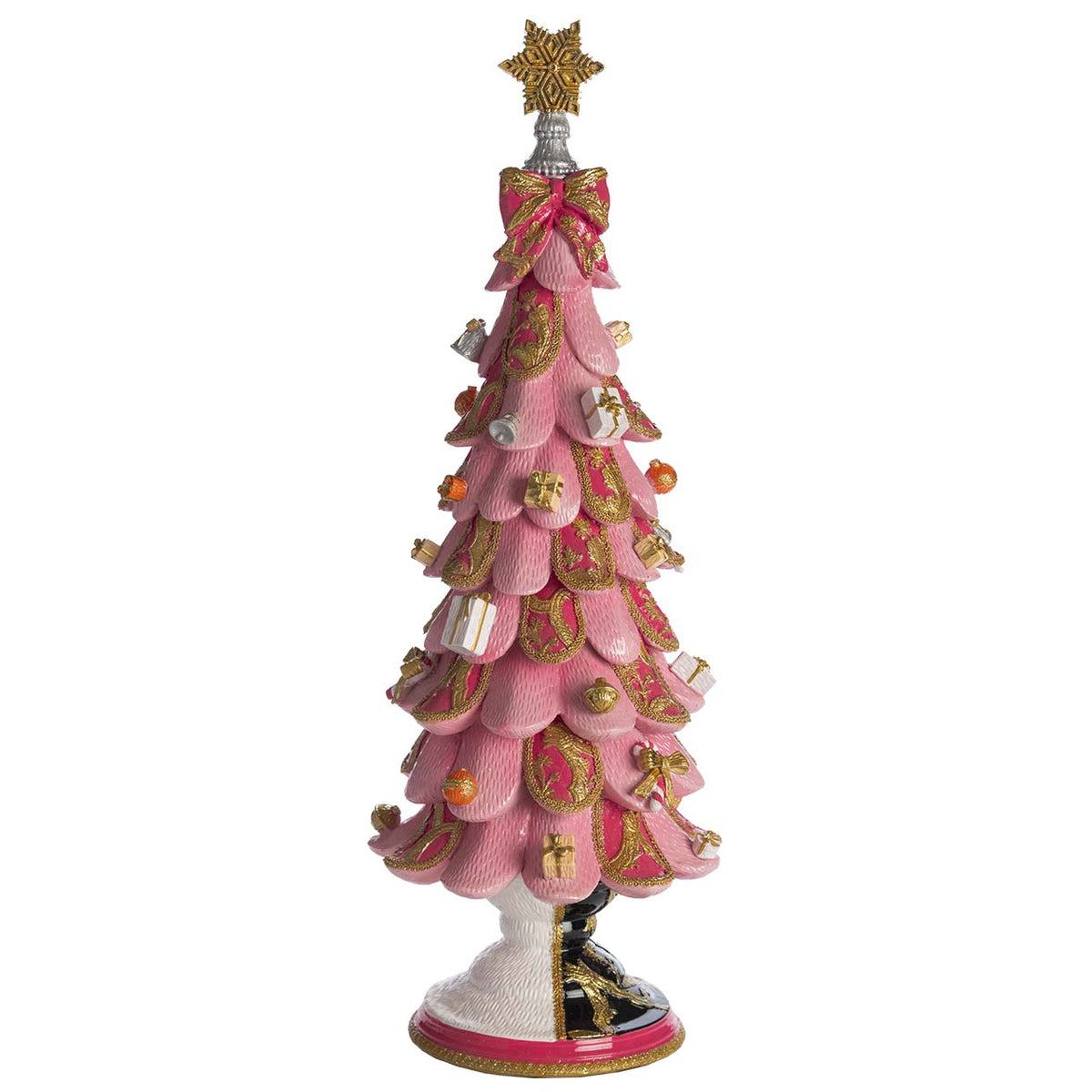 Bagutta Albero Natalizio Rosa con Fiocchi e Decorazioni Oro 59 cm