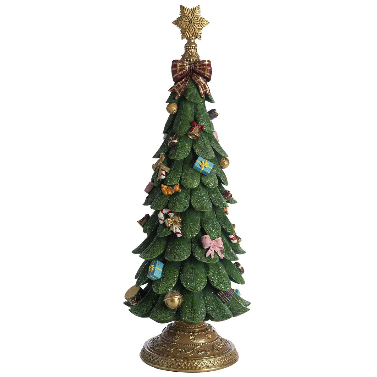 Bagutta Albero Natalizio Verde con Fiocchi e Decorazioni Oro 59 cm